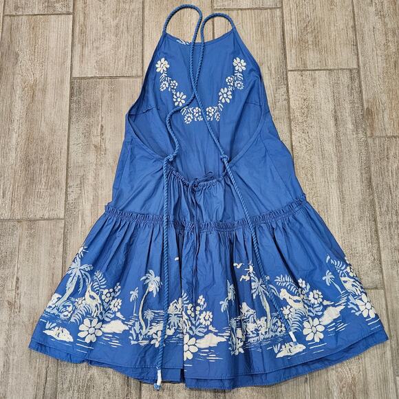 Free People‎ Deserted Island Mini Dress Women L Blue Open Back Boho Summer Beach - Picture 9 of 13